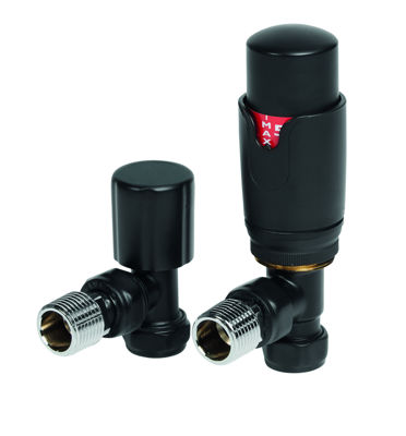 Picture of TRV round Black Angled Thermostatic Radiator Valve Pack (Pairs) Black 690006