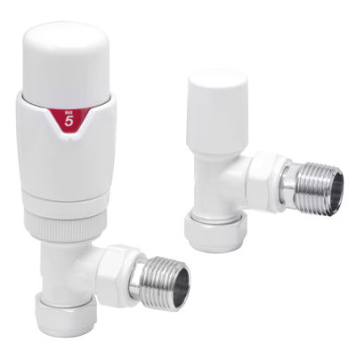 Picture of TRV round Angled Thermostatic Radiator Valve Pack (Pairs) White 690092