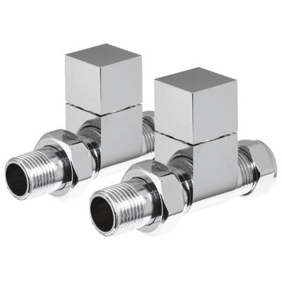 Picture of Cubic Square Straight Radiator Valve Pack (Pairs) Chrome 690030