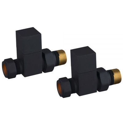 Picture of Cubic Square Straight Radiator Valve Pack (Pairs) Black 690044