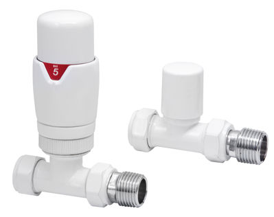 Picture of TRV round Straight Thermostatic Radiator Valve Pack (Pairs) White 690093