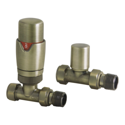 Picture of TRV round Straight Thermostatic Radiator Valve Pack (Pairs) Brushed Brass 690200