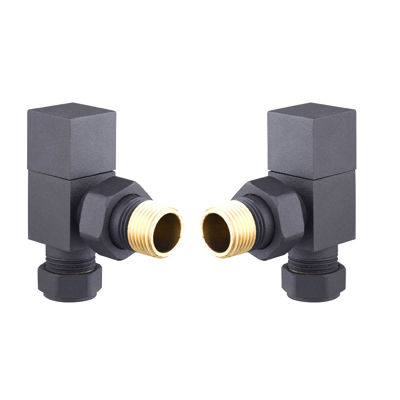 Picture of Cubic Square Angled Radiator Valve Pack (Pairs) Anthracite 690034