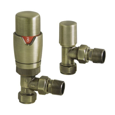 Picture of TRV round Angled Thermostatic Radiator Valve Pack (Pairs) Brushed Brass 690198