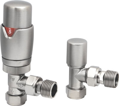 Picture of TRV round Angled Thermostatic Radiator Valve Pack (Pairs) Brushed Nickel 690095