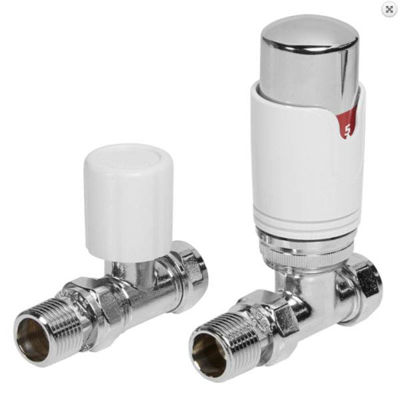 Picture of TRV round Straight White/Chrome Straight Thermostatic Radiator Valve Pack (Pairs) White/chrome