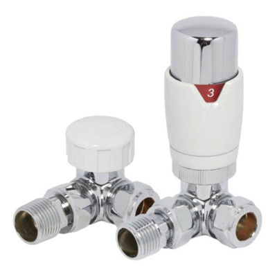 Picture of TRV round Corner White/Chrome Corner Thermostatic Radiator Valve Pack (Pairs) White/chrome